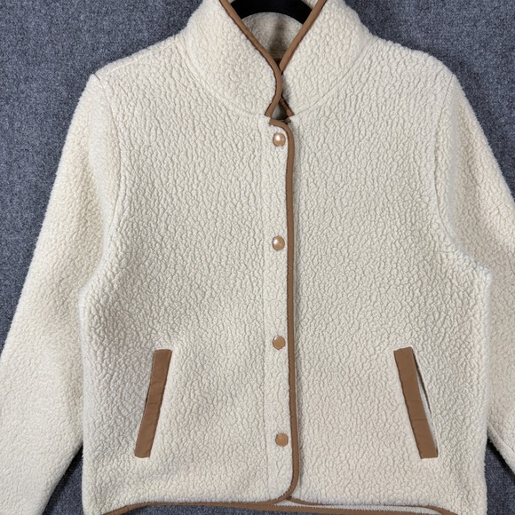 J Crew Vintage Fleece Polartec Jacket Snap Button Cream Brown Womens Small #2217 - Picture 3 of 10